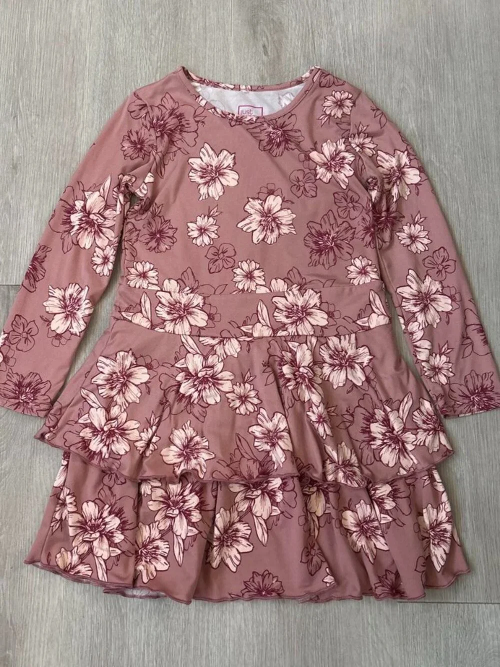 Just Lizzy Girls’ Size 6 Mauve Pink Floral Tiered Ruffle Dress